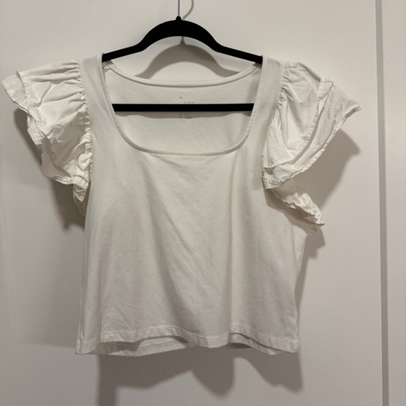 a new day White Ruffle Sleeve Square Neck Top M - Picture 1 of 4
